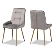Baxton Studio Gavino Modern Luxe and Glam Grey Velvet Fabric Upholstered and Gold Finished Metal 2-Piece Dining Chair Set